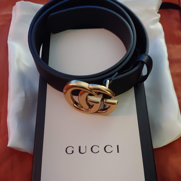 Accessories - Gold GG Buckle Thin Black Leather